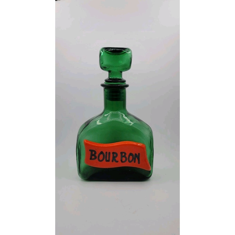 Vintage Mid-Century Modern Italian Empoli Green GLASS 10" Bourbon‎ Decanter
